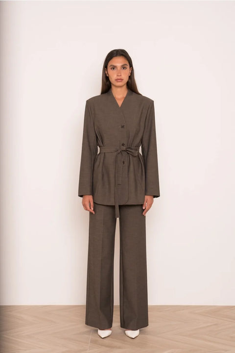 Diana Belted Double-Breasted Jacket with No Lapels