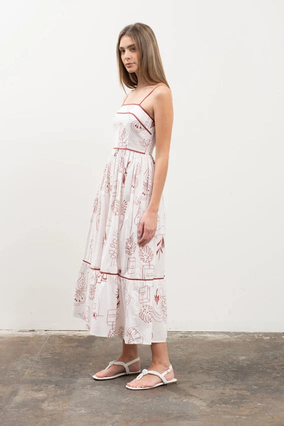 Doodle Print Spaghetti Strap Midi Dress