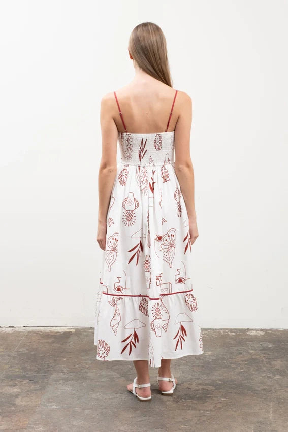 Doodle Print Spaghetti Strap Midi Dress