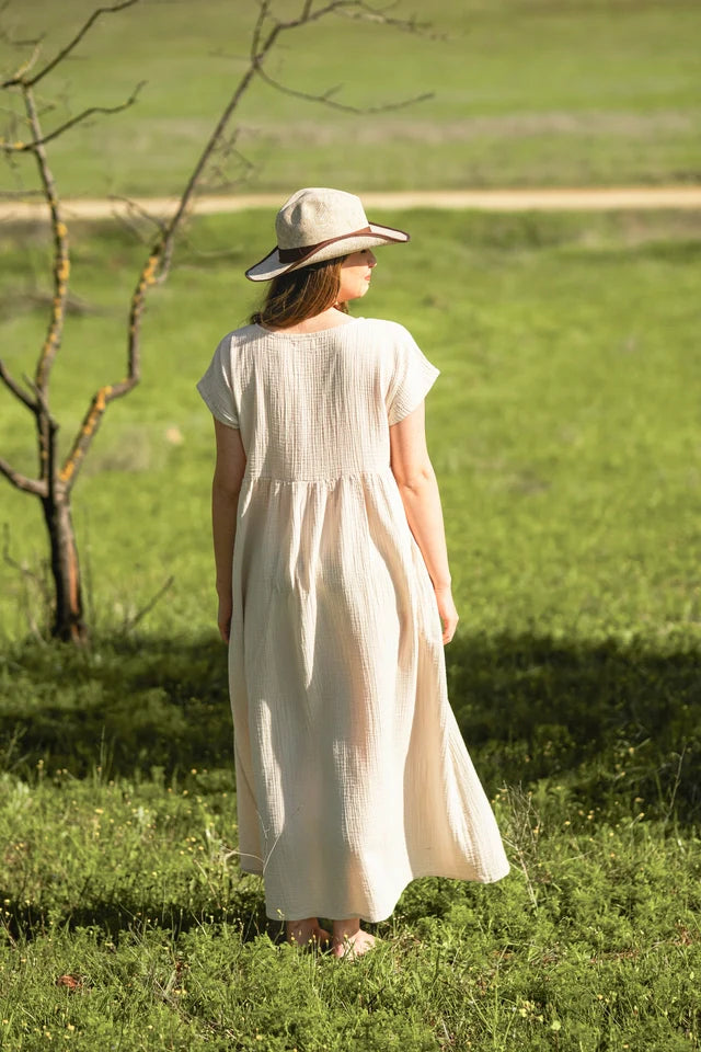 Double Gauze Cotton Beige Midi Dress Beige