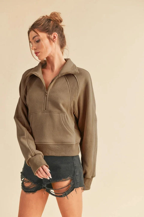 Dove Funnel Neck Half Zip - Brown
