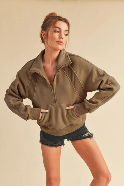 Dove Funnel Neck Half Zip - Brown