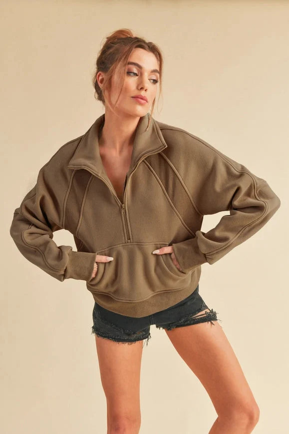 Dove Funnel Neck Half Zip - Brown