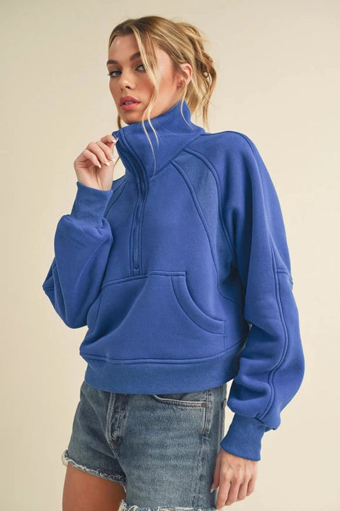 Dove Funnel Neck Half Zip - Cobalt