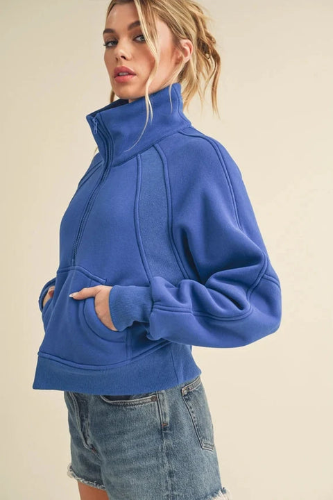 Dove Funnel Neck Half Zip - Cobalt