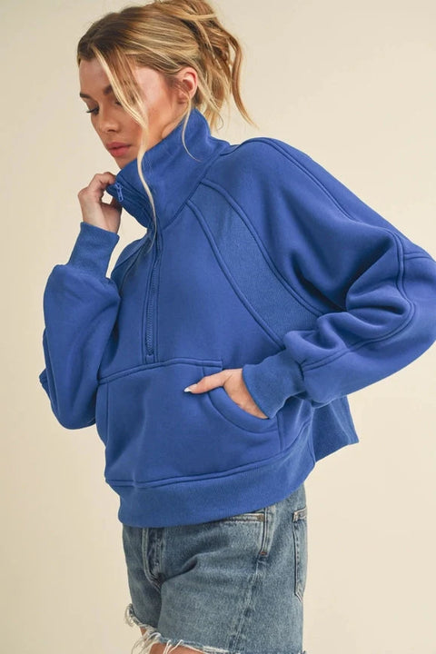 Dove Funnel Neck Half Zip - Cobalt