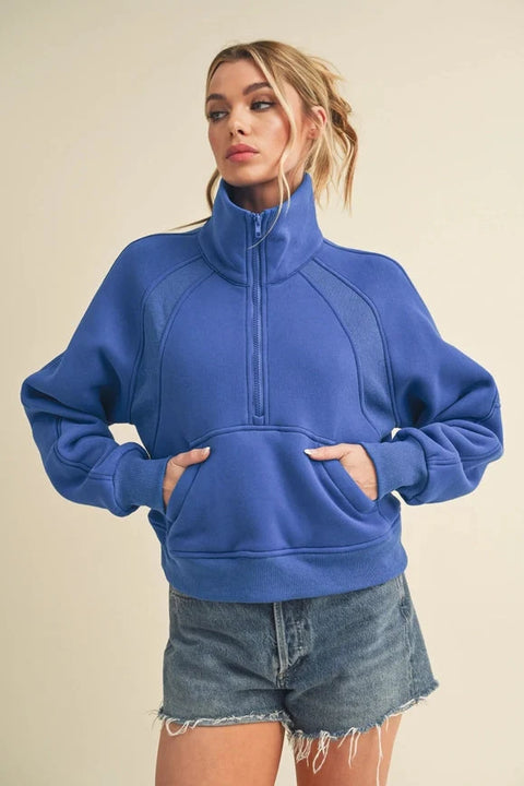 Dove Funnel Neck Half Zip - Cobalt