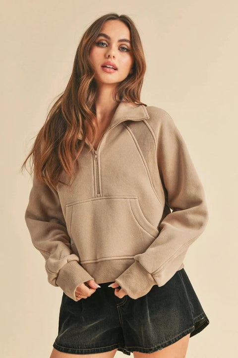 Dove Funnel Neck Half Zip Sweatshirt - Oat