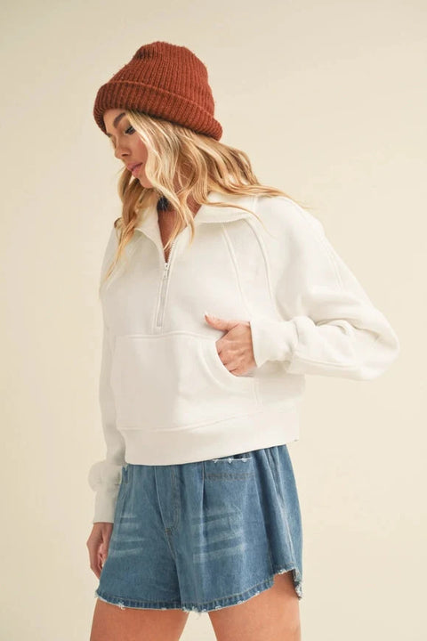 Dove Funnel Neck Half Zip White