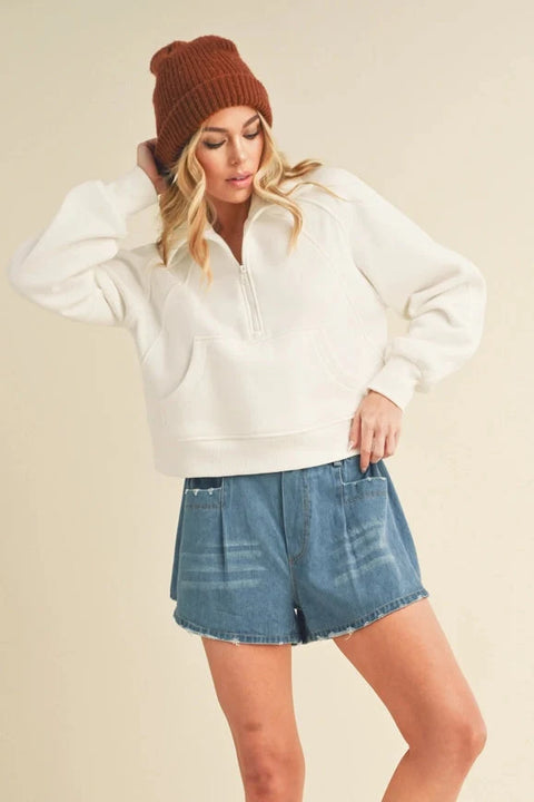 Dove Funnel Neck Half Zip White