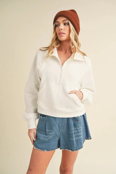 Dove Funnel Neck Half Zip White