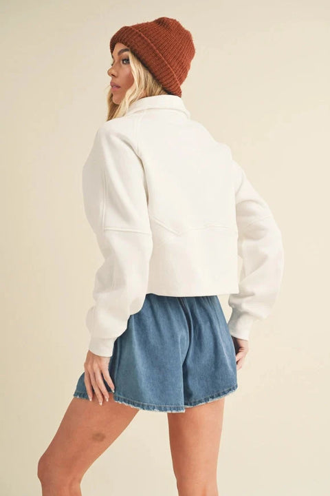 Dove Funnel Neck Half Zip White