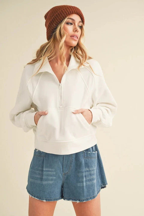 Dove Funnel Neck Half Zip White