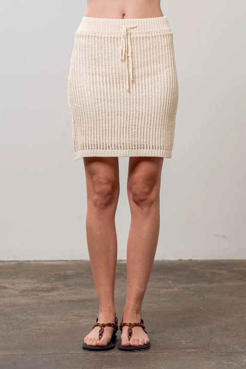 Drawstring Crochet Knit Mini Skirt