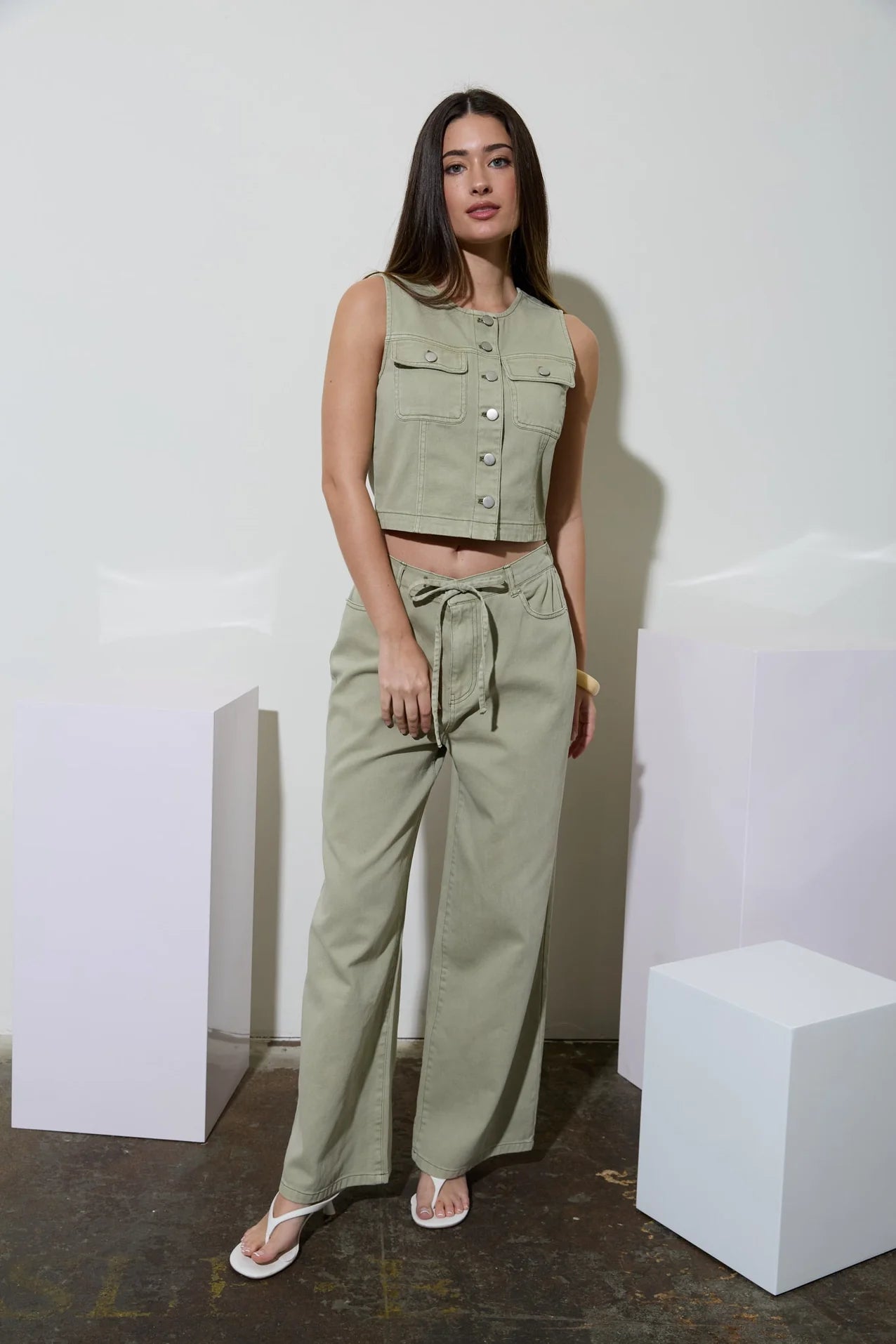 Drawstring Detail Denim Pants