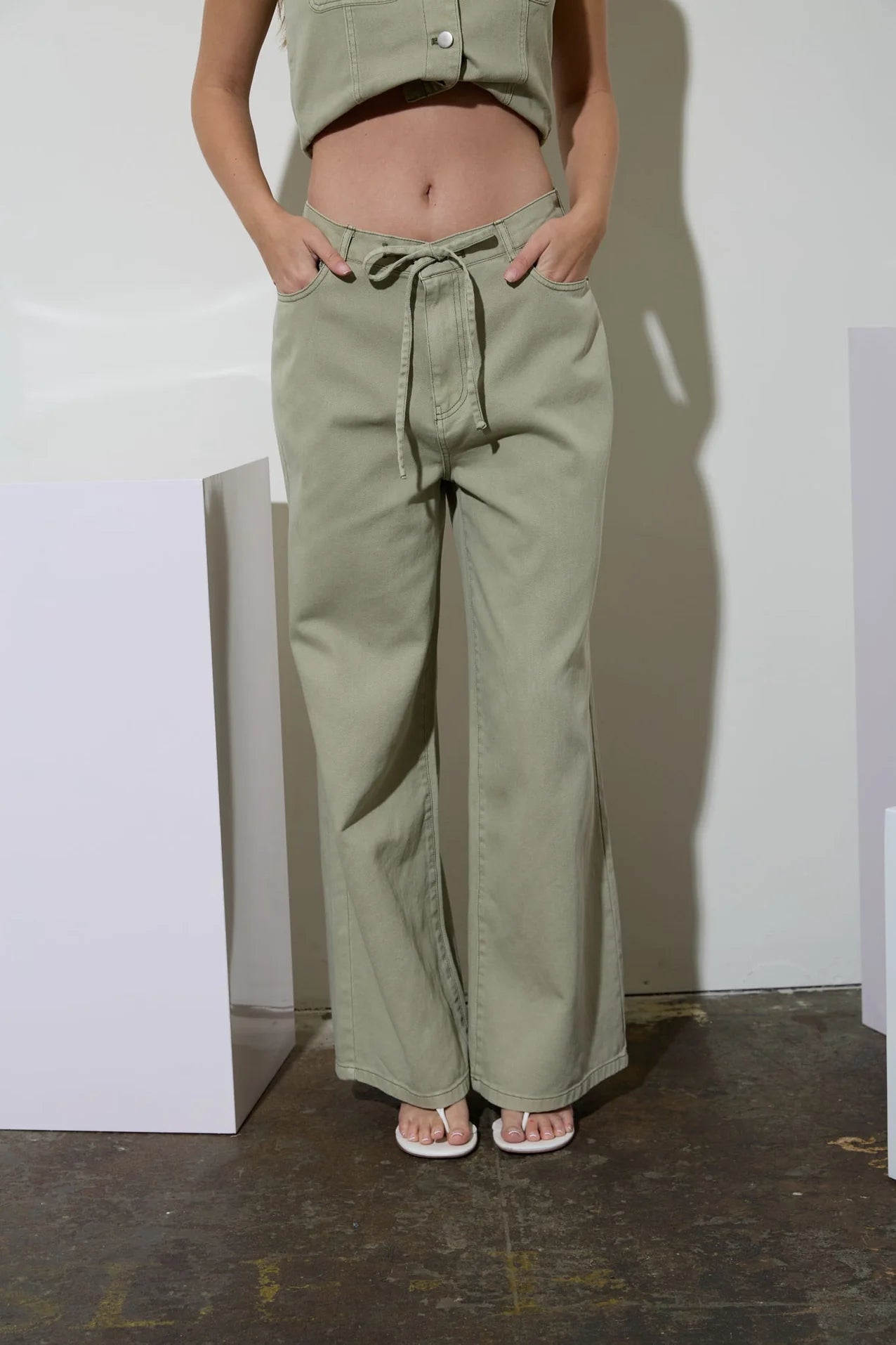 Drawstring Detail Denim Pants