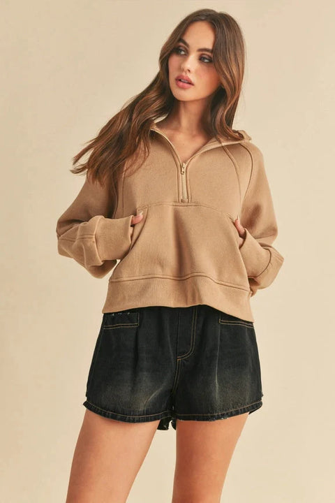 Drea Half-Zip Hoodie Latte