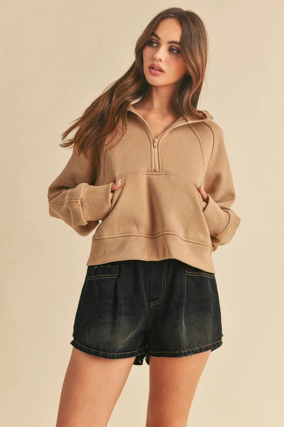 Drea Half-Zip Hoodie Latte