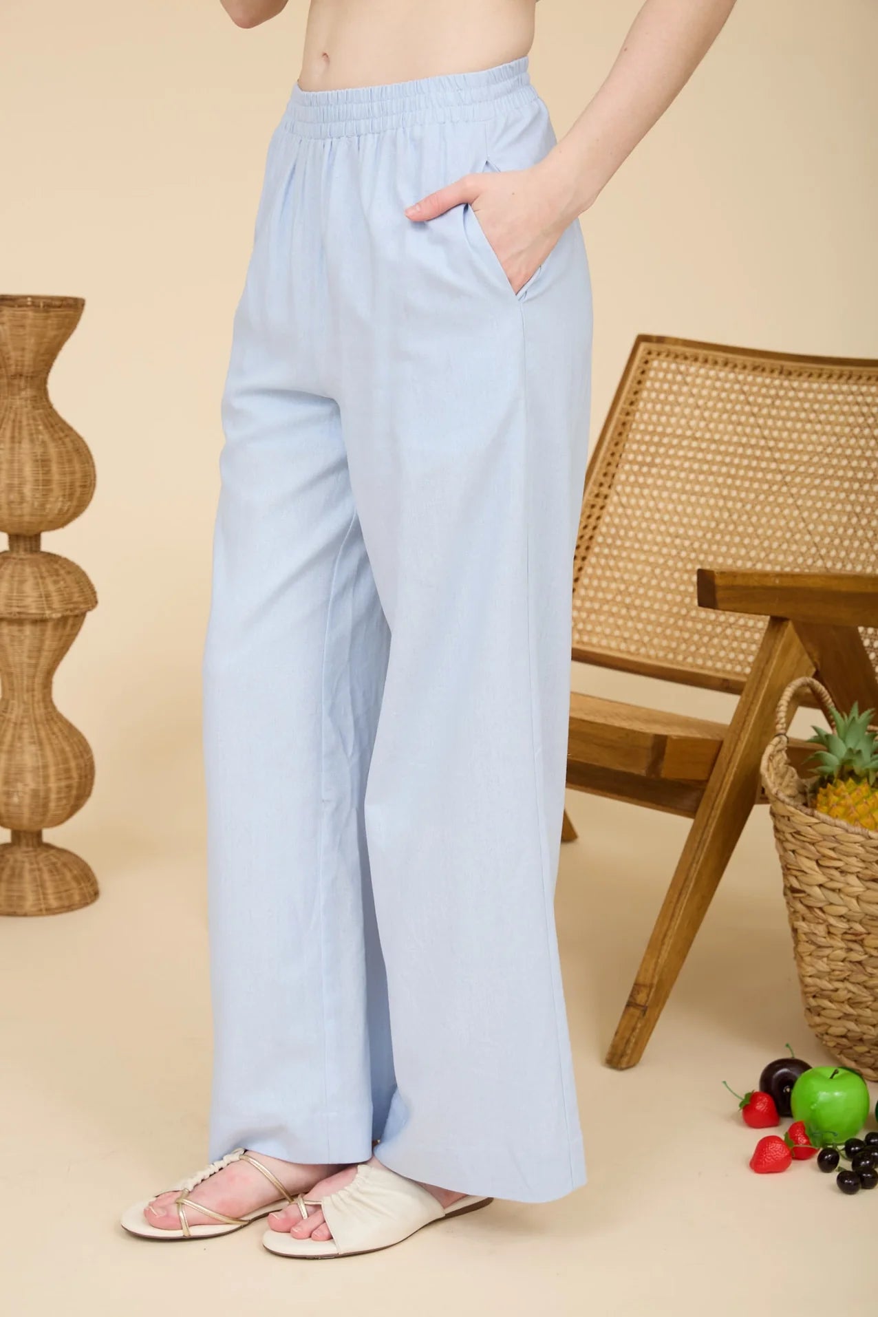Elastic Waist Wide Leg Linen Pants