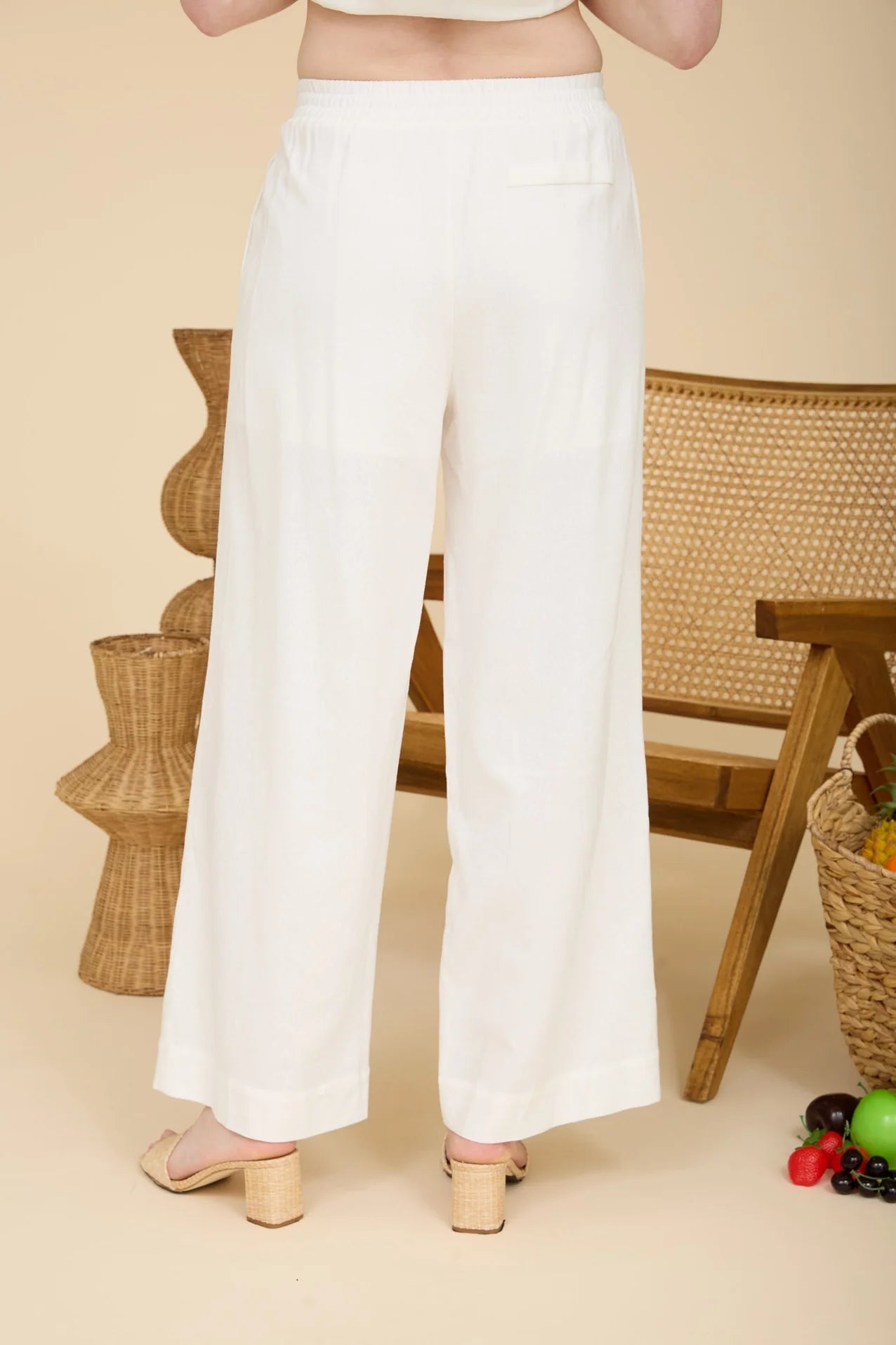 Elastic Waist Wide Leg Linen Pants