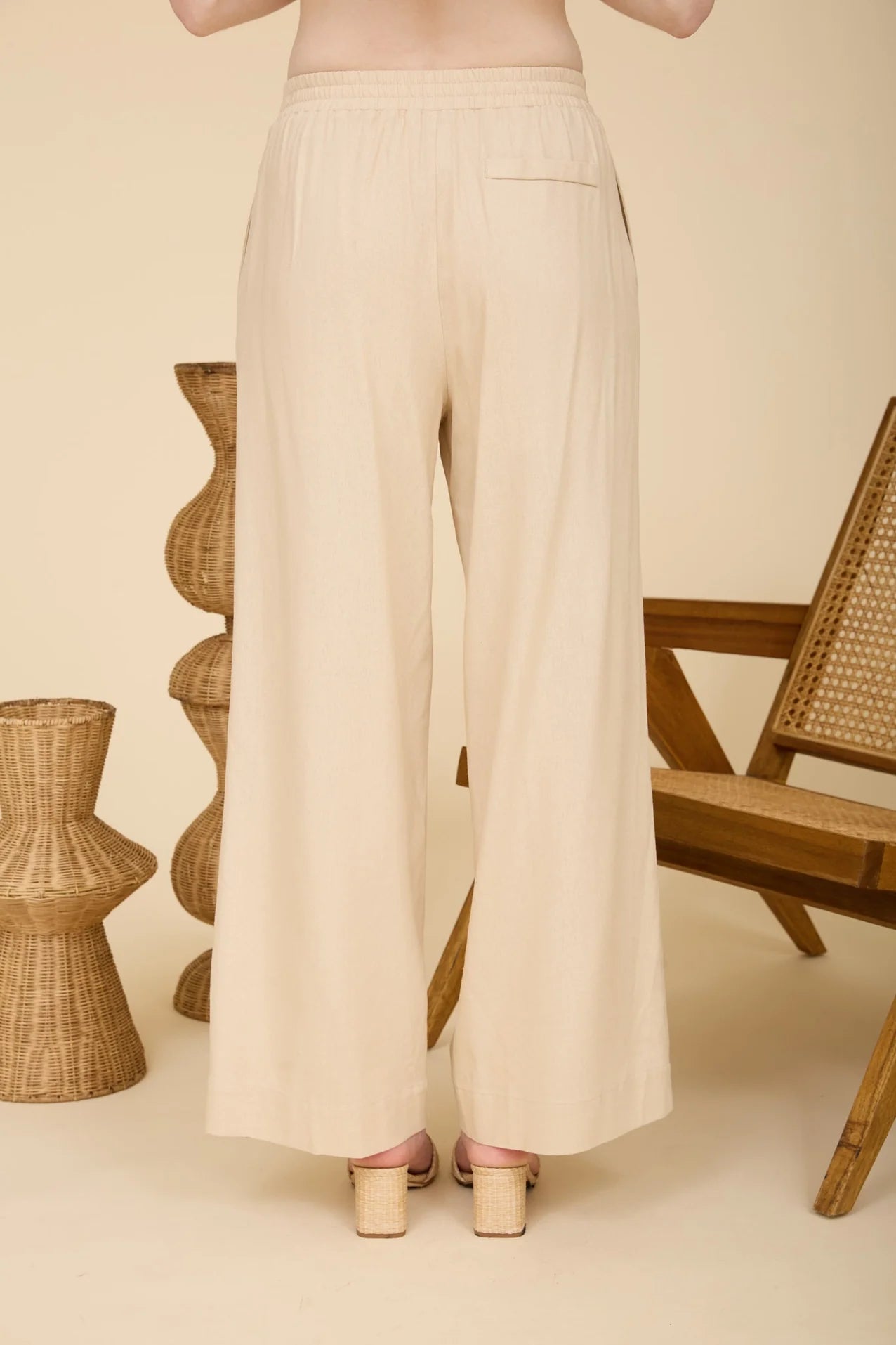 Elastic Waist Wide Leg Linen Pants