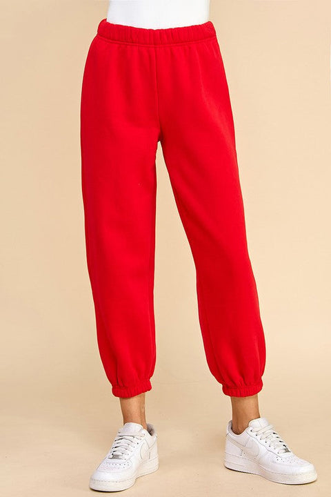 Elastic Waistband Jogger Sweatpants - Red