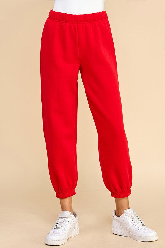 Elastic Waistband Jogger Sweatpants - Red
