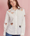 Embellished Heart Cut Out Long Sleeve Blouse White