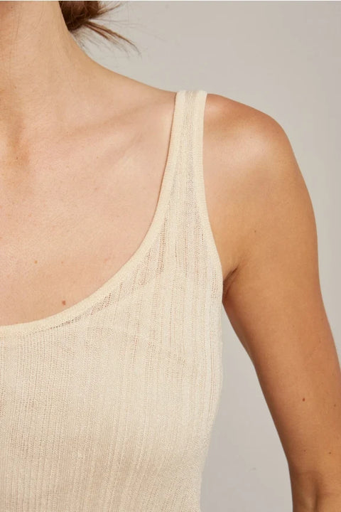Emberly Semi Sheer Ribbed Maxi Dress in Cream