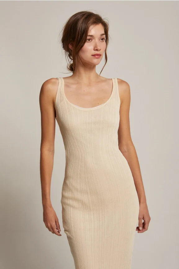 Emberly Semi Sheer Ribbed Maxi Dress CREAM
