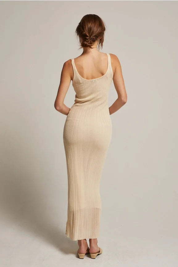 Emberly Semi Sheer Ribbed Maxi Dress CREAM