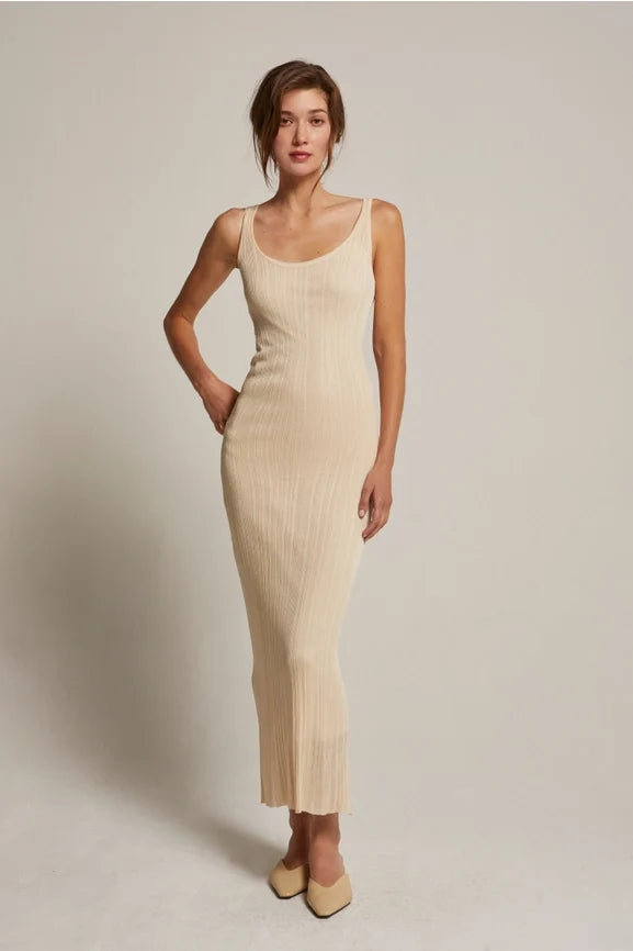 Emberly Semi Sheer Ribbed Maxi Dress CREAM