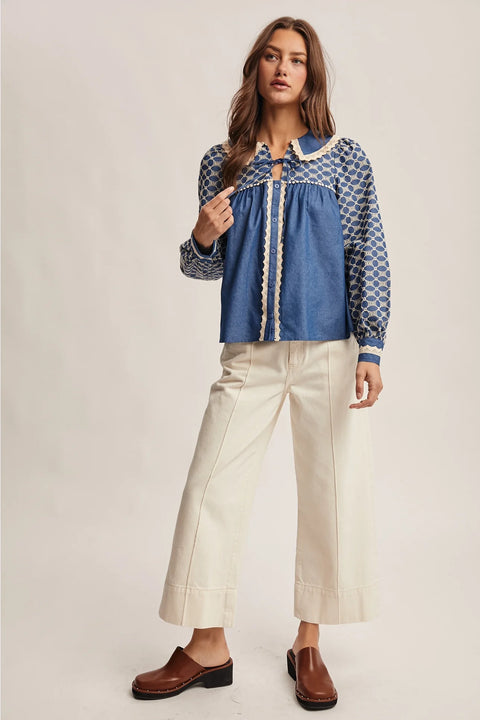 Embroidered Denim Blouse