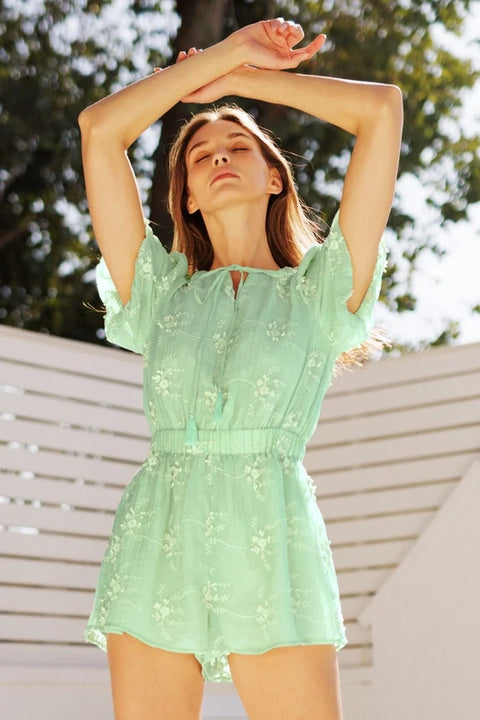 Embroidered Floral Short-Sleeve Romper