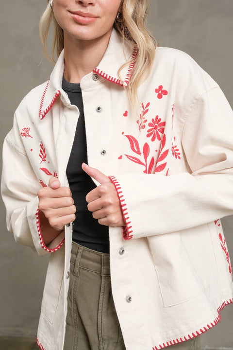 Embroidered Folk Jacket - Cream