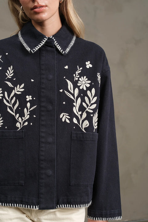Embroidered Folk Jacket - Navy