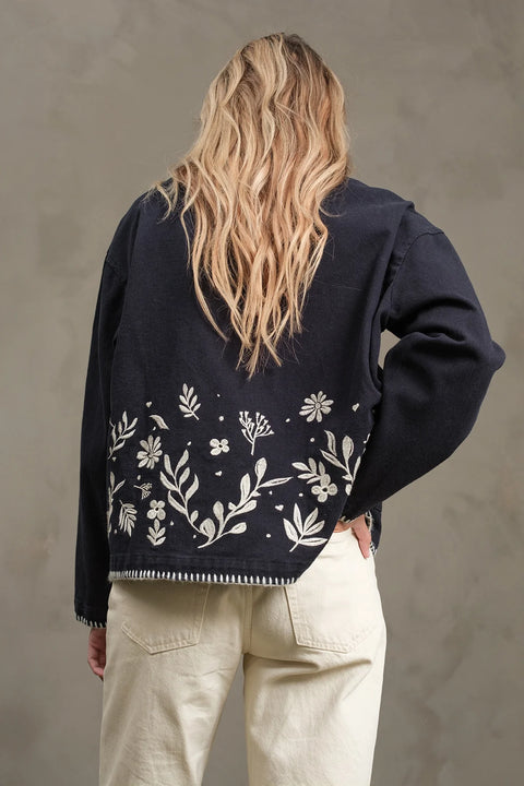 Embroidered Folk Jacket - Navy