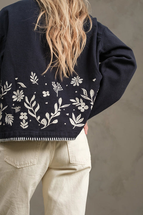 Embroidered Folk Jacket - Navy
