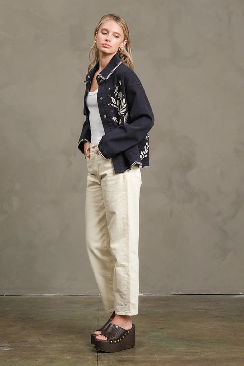 Embroidered Folk Jacket - Navy