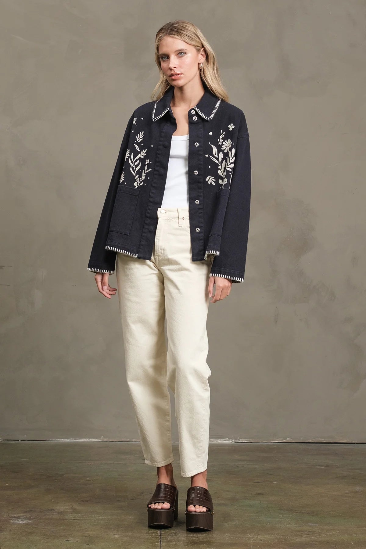 Embroidered Folk Jacket - Navy