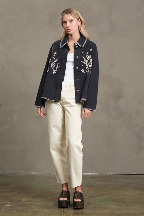 Embroidered Folk Jacket - Navy