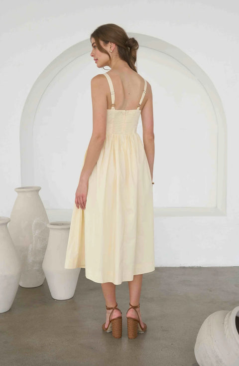 Embroidered Pintuck Detail Spaghetti Strap Midi Dress