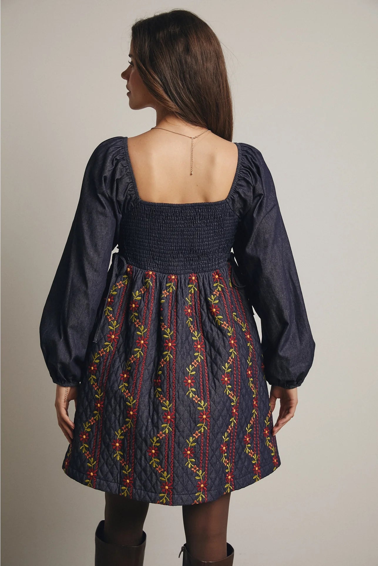 Embroidered Quilted Mini Dress