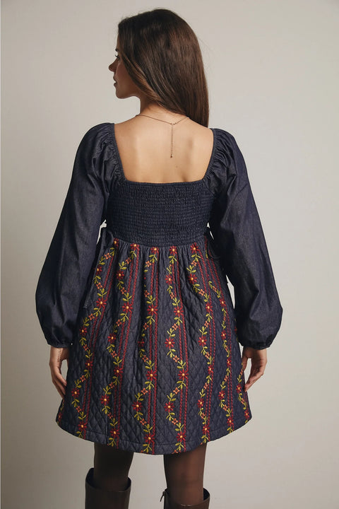 Embroidered Quilted Mini Dress