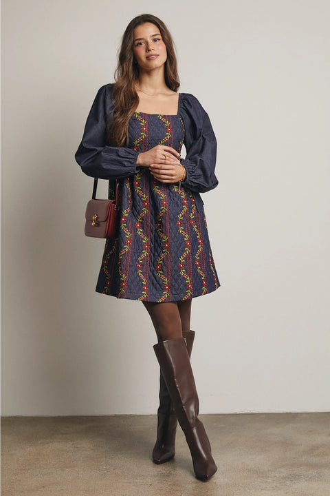 Embroidered Quilted Mini Dress