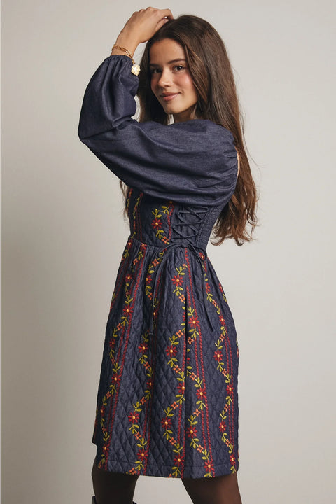 Embroidered Quilted Mini Dress