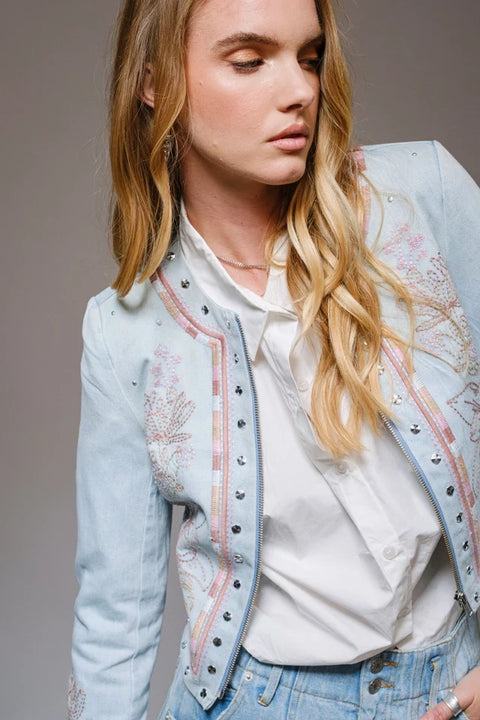 Embroidered Studded Denim Jacket