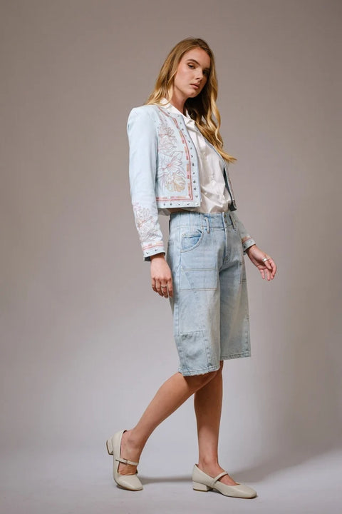 Embroidered Studded Denim Jacket