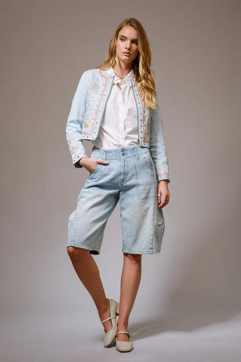 Embroidered Studded Denim Jacket