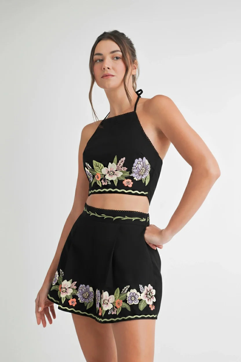 Embroidered Top and Short Set